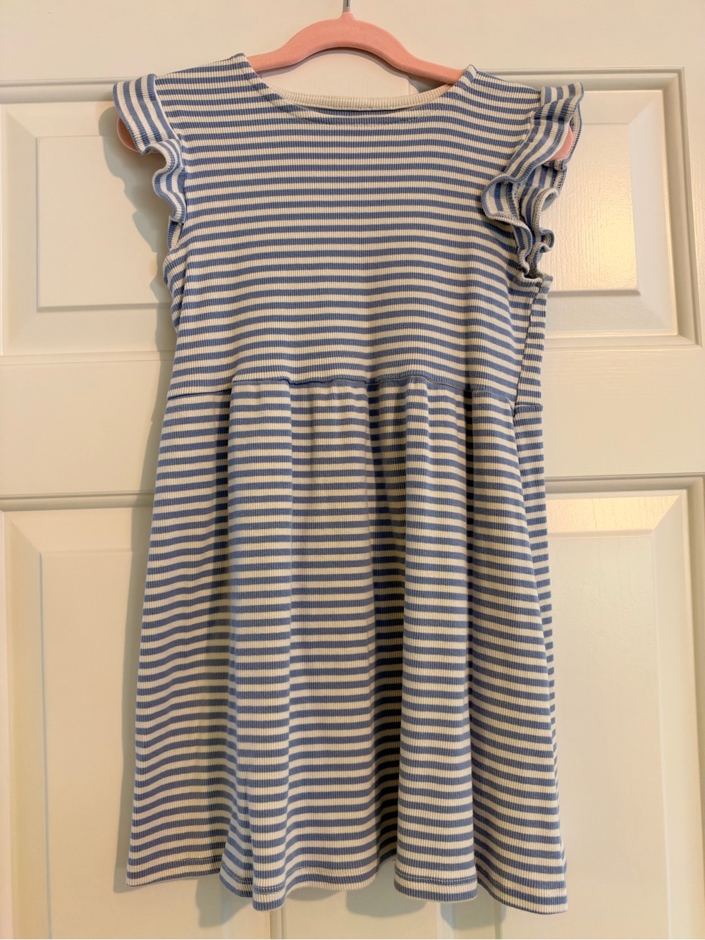 H&M Blue and White Striped Flutter-Sleeve Knit Dress